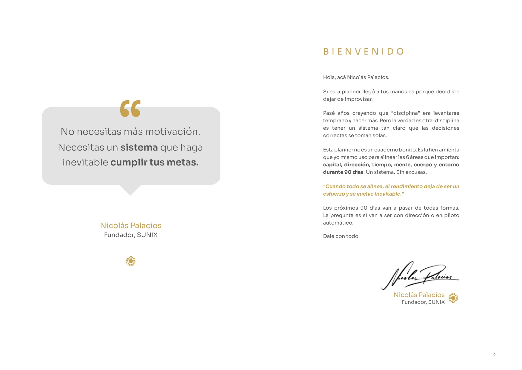 Carta de bienvenida, páginas 2 y 3