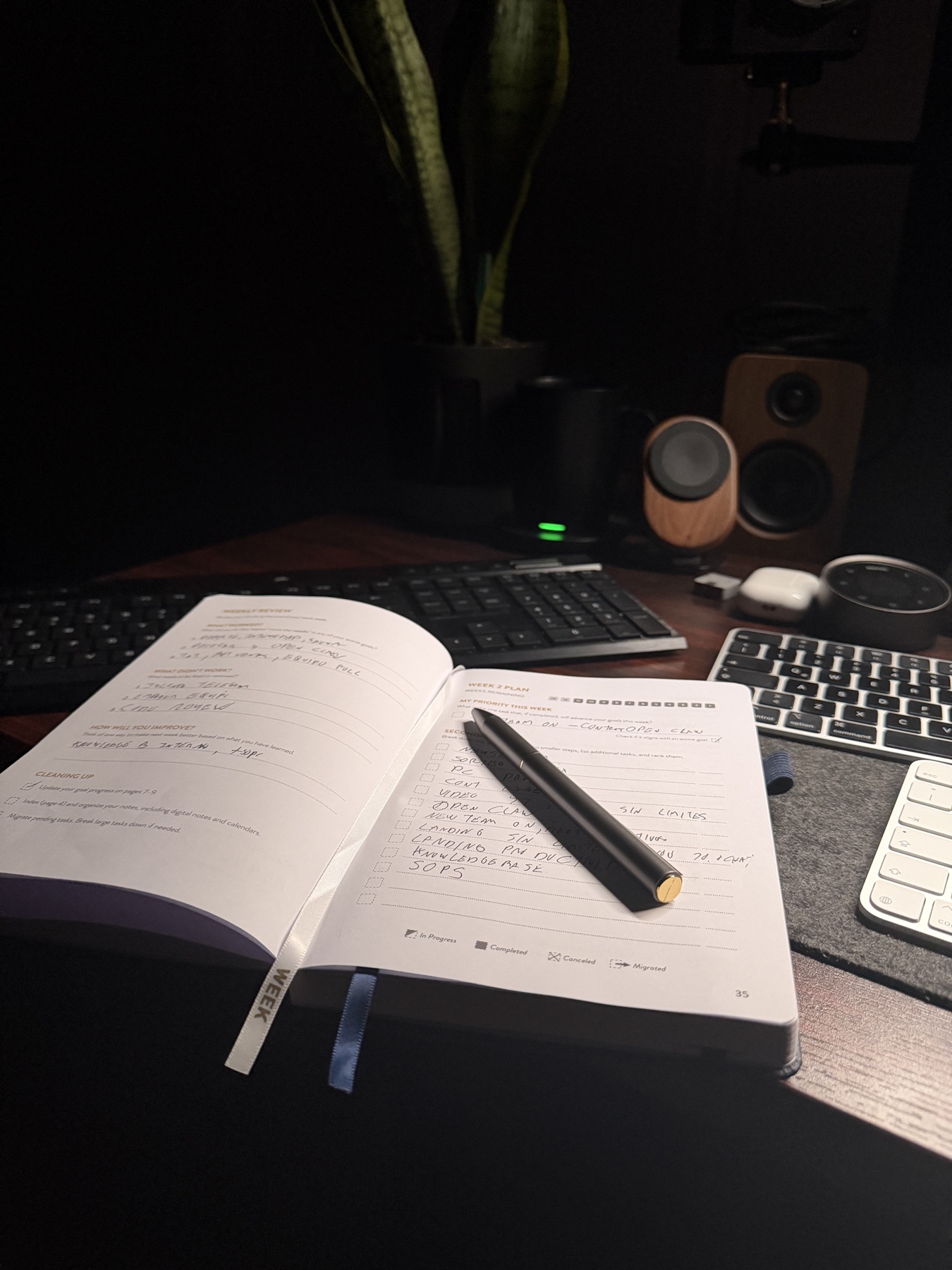 El planner en uso: revisión semanal sobre el escritorio